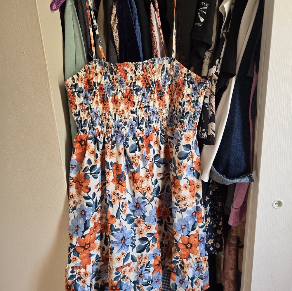 SHEIN Orange and Blue Smocked Tiered Tank Top